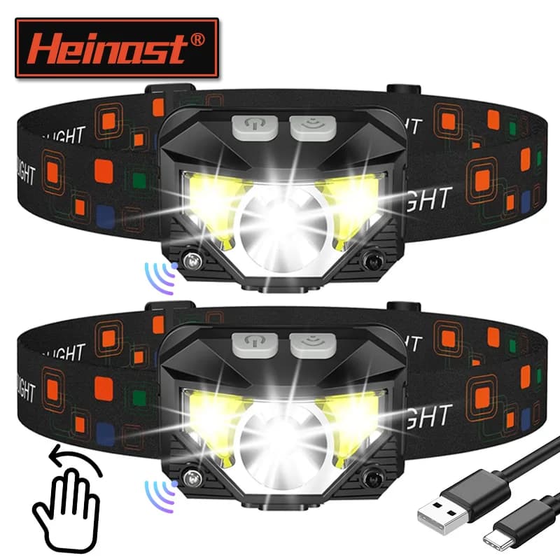 Puissant capteur LED lampe frontale USB Rechargeable phare LED tête torche Camping recherche lumière