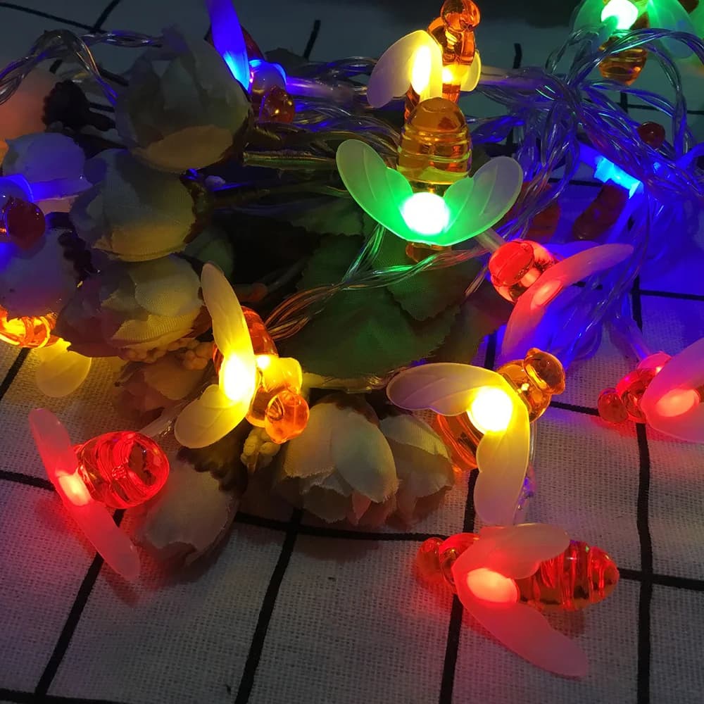 Lampe solaire féerique en forme d'abeille, 20 LED, guirlande lumineuse d'extérieur pour jardin, déco