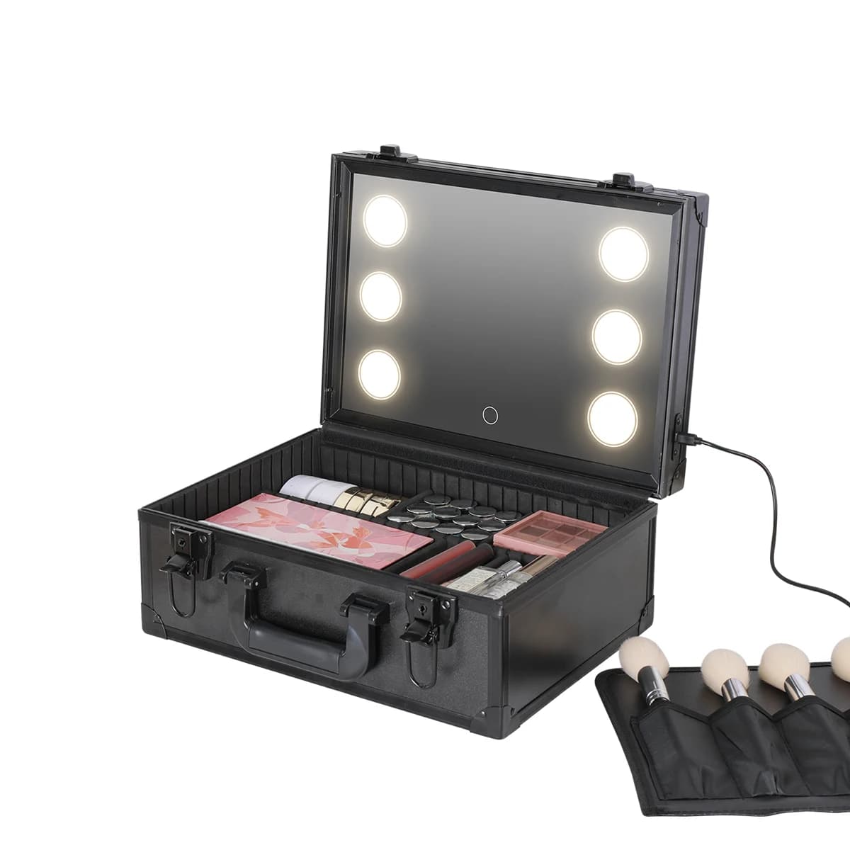 Étui éclairé de voyage pour maquillage avec grand miroir lumineux LED, organisateur de sac Coetic, r