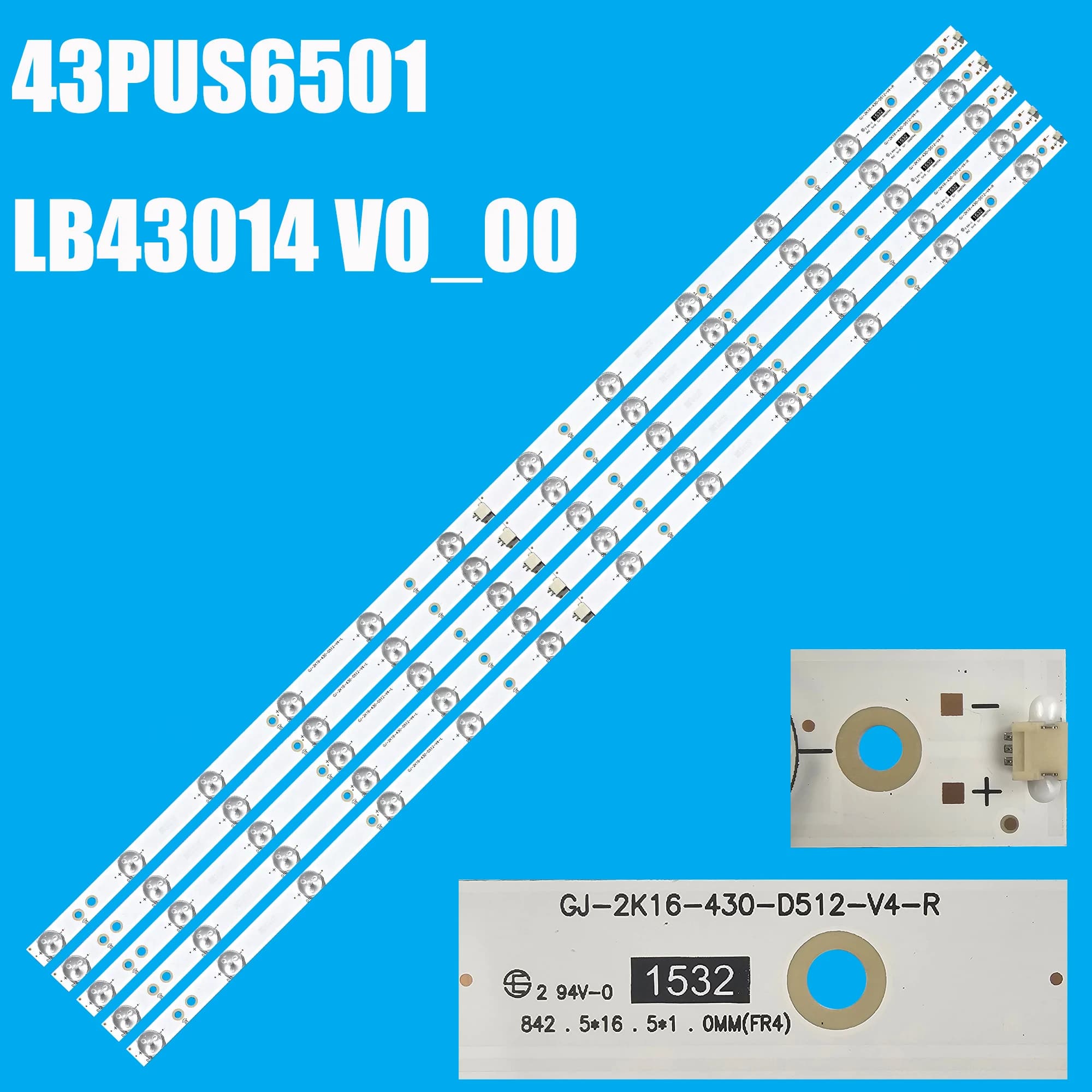 Nouvelle bande LED LB43014 V0_00 pour Philips TV 43 "GJ-2K16-430-D512-V4 43PUS6551 43PUS6501 43PUS72
