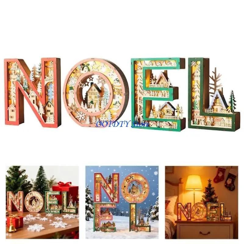 Lumière LED en bois creux 367A, décoration noël pour manteaux, présentoir d'étagère table