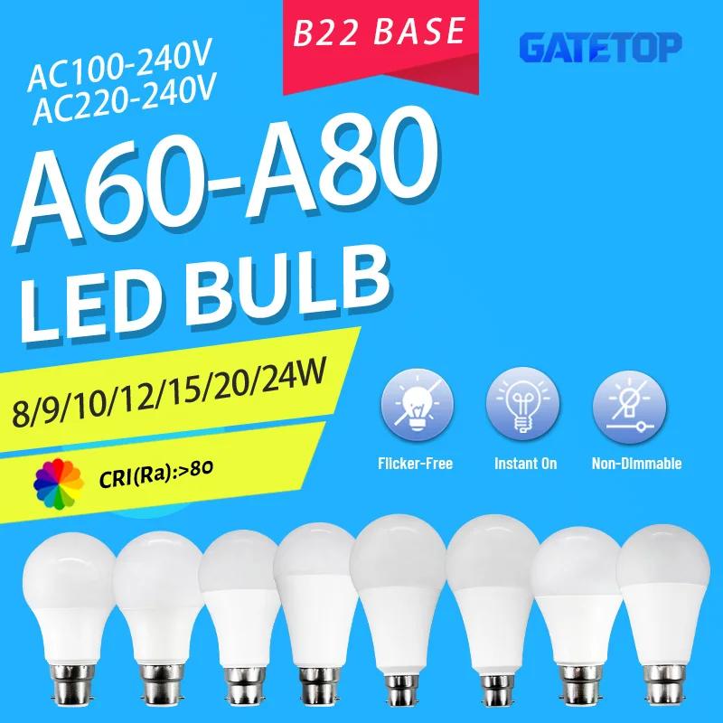 Ampoules LED B22 24W 20W 18W 15W 12W 10W 9W 8W, puissance réelle, A60 A80, pour salon et maison, 1 à 12 pièces