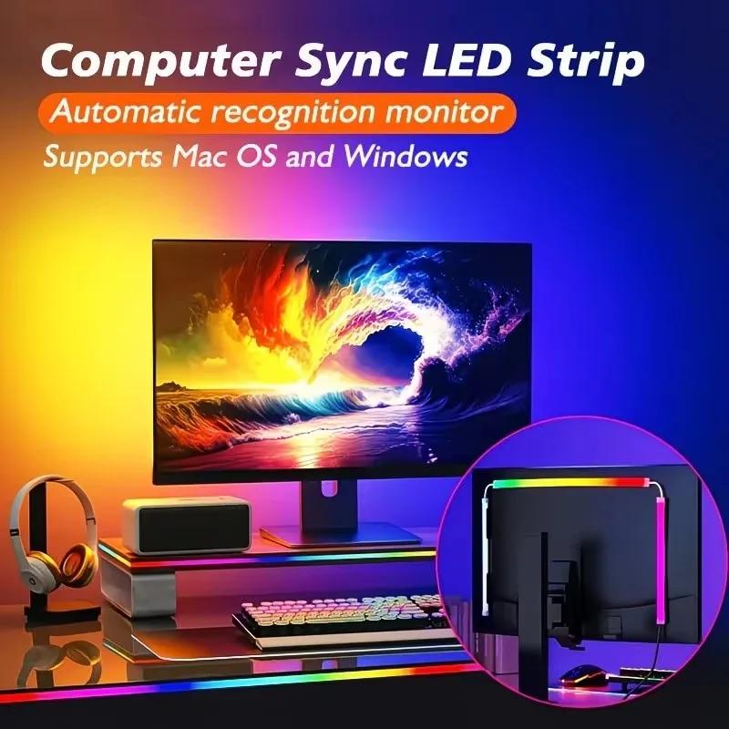 Bande lumineuse LED intelligente pour PC, synchronisation Ambilight, rétroéclairage 5V RGBIC, écran d'ambiance PC, application, musique synchronisée, lumière LED pour moniteur