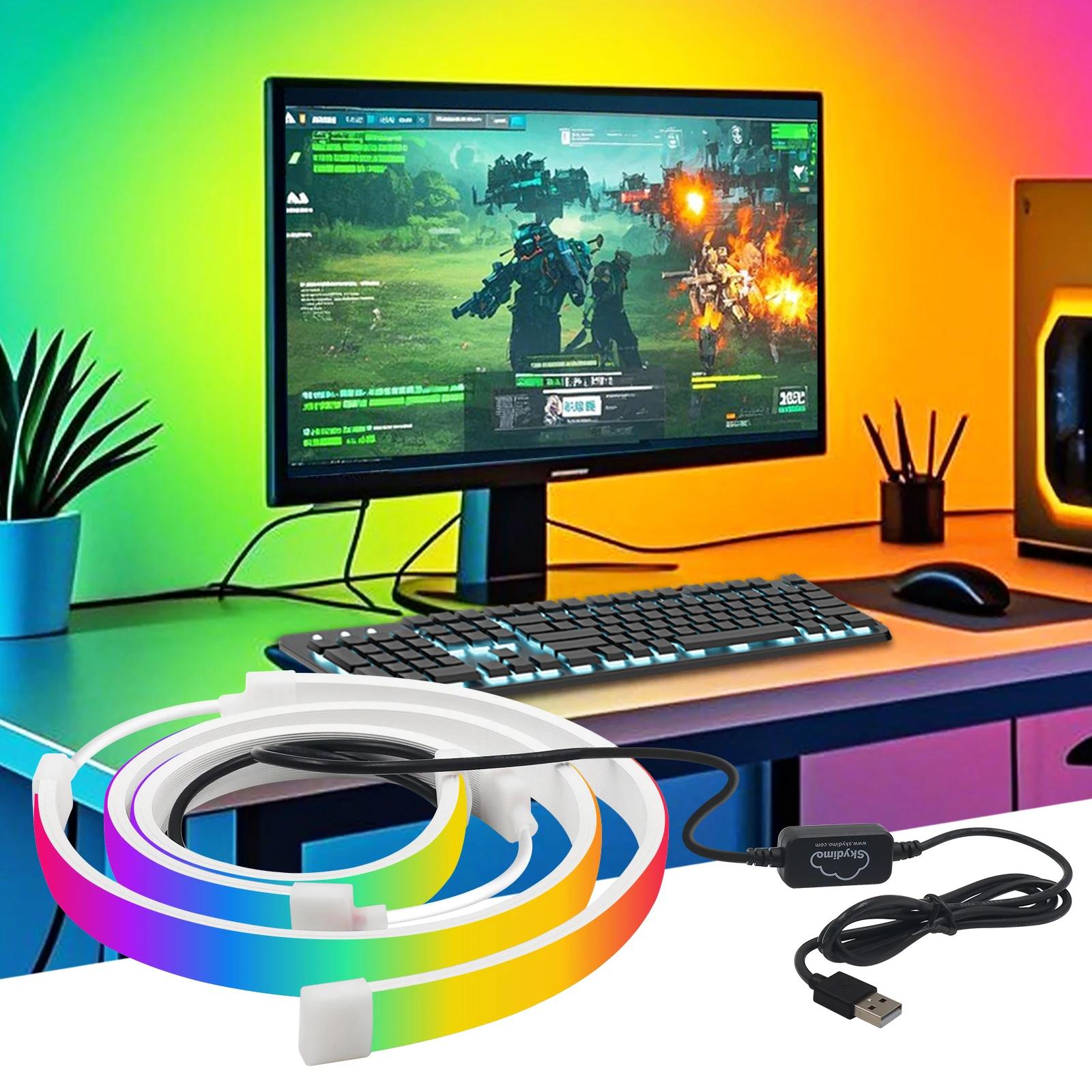 Bande lumineuse LED intelligente pour jeu, moniteur d'ordinateur, rétro-éclairage, synchronisation, bande lumineuse RGB, écran USB, lumière ambiante, décor de salle de jeu et de chambre à coucher