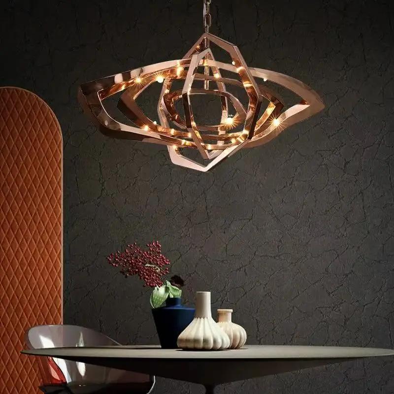 Suspension en forme d'acier inoxydable italien moderne créatif minimaliste Design salle à manger salon lumière luminaires de luxe