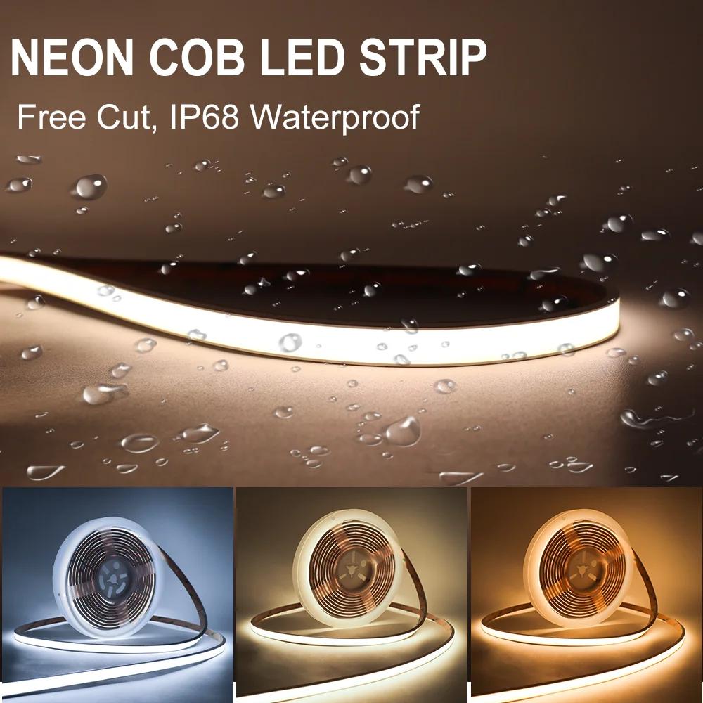 Bande lumineuse COB étanche IP68, 12V 24V, pour Sauna, 3000K, 4000K, 6000K, ruban Flexible, pour cuisine extérieure et salle de bains