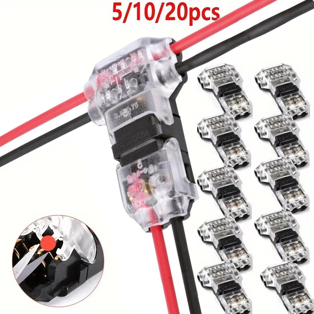 Connecteur T2 à pression pour câble métallique, sans soudure, sans pelage, connexions de bornes rapides, menuisiers, prise automatique, accessoires électriques, 5/10/20 pièces