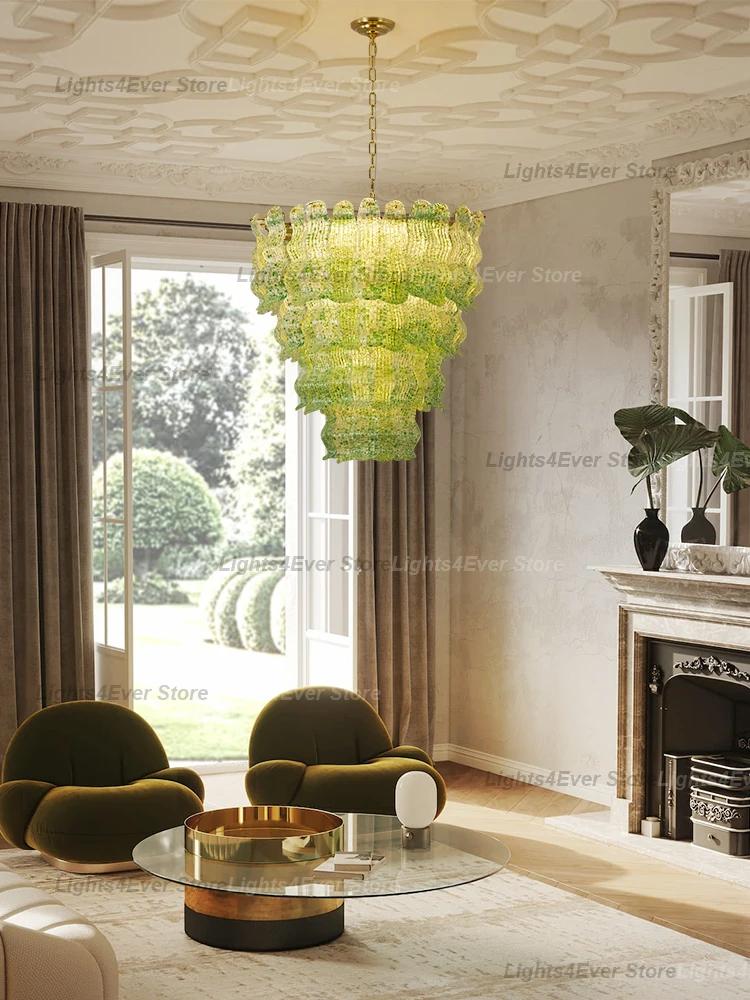 Lustres de plafond en verre de Murano vert, nouvelle tendance italienne, lampes suspendues à LED à intensité variable, luminaire suspendu pour salon