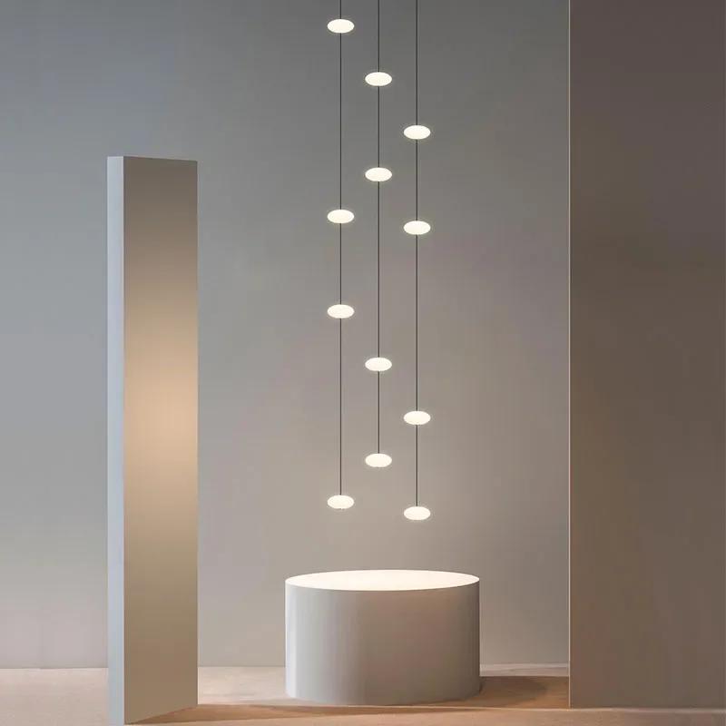 Art moderne Villa cage d'escalier creux LED lustre minimaliste noir rond escalier lampes suspendues intérieur maison longs luminaires