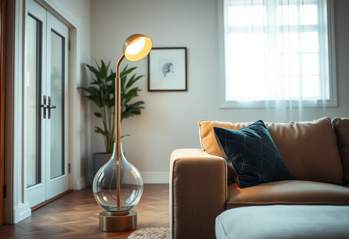 Lampe de salon éclairant le canapé dans le salon