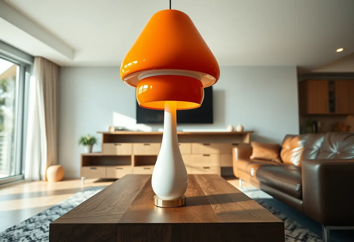 Lampe champignon : éclairage doux dans un salon contemporain