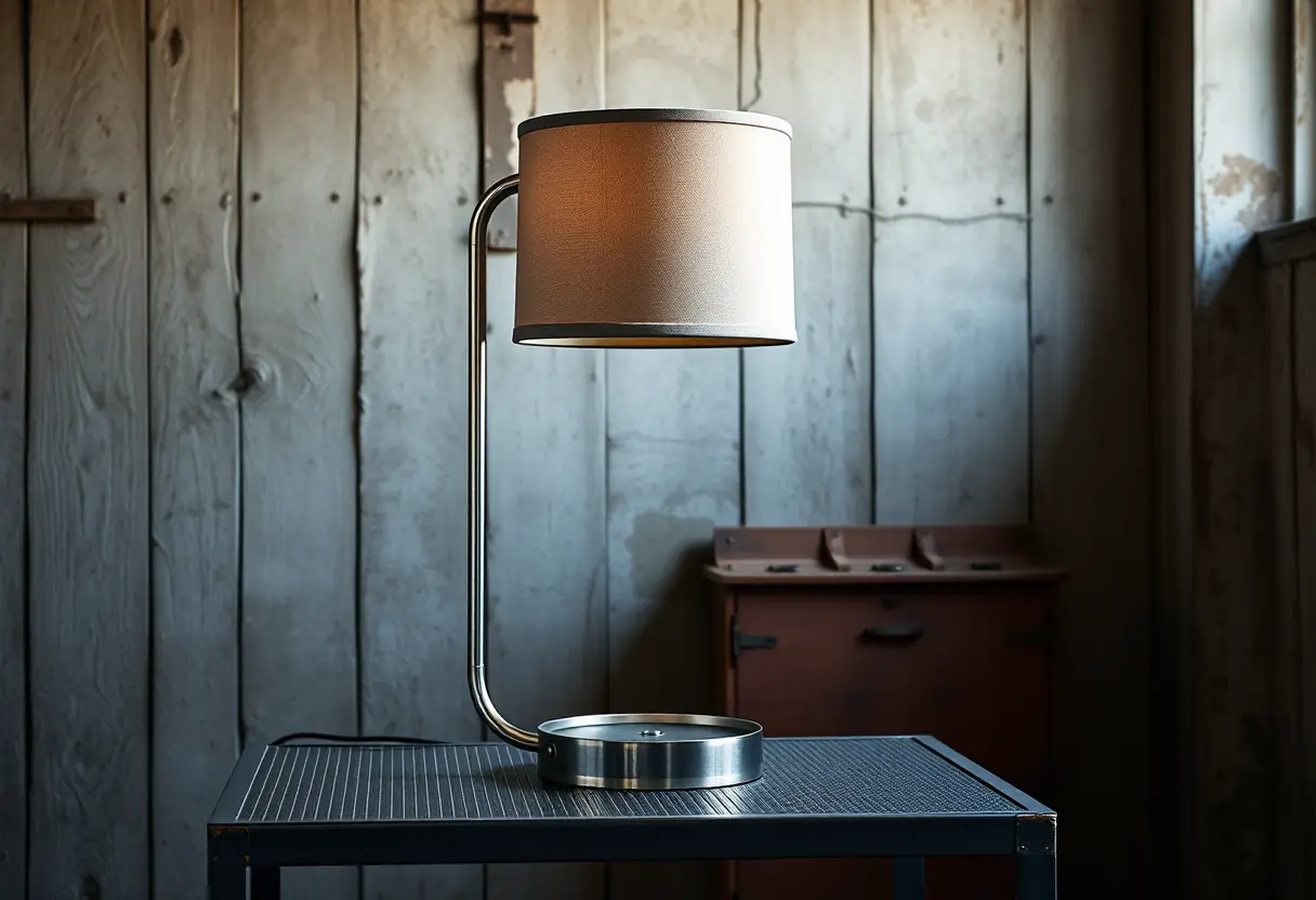 Lampe de chevet industrielle dans une pièce rustique