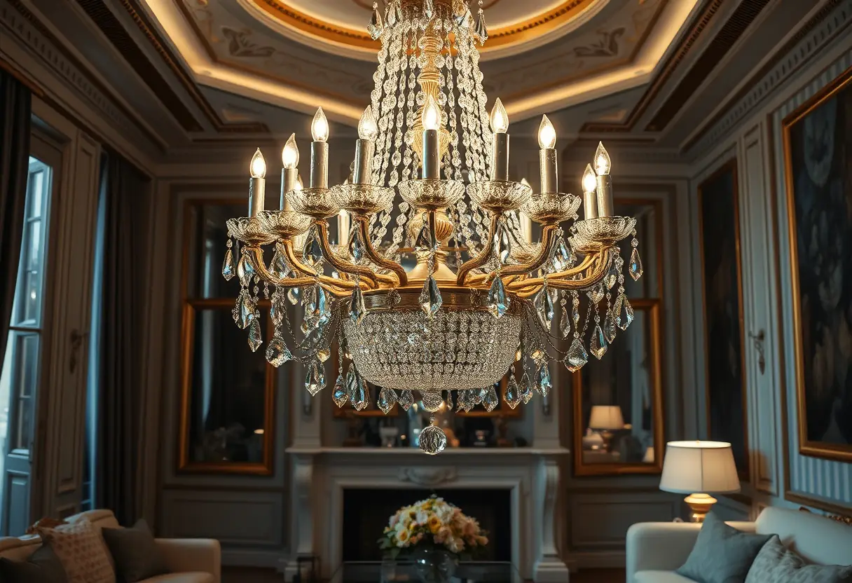 Chandelier en cristal dans un salon luxueux