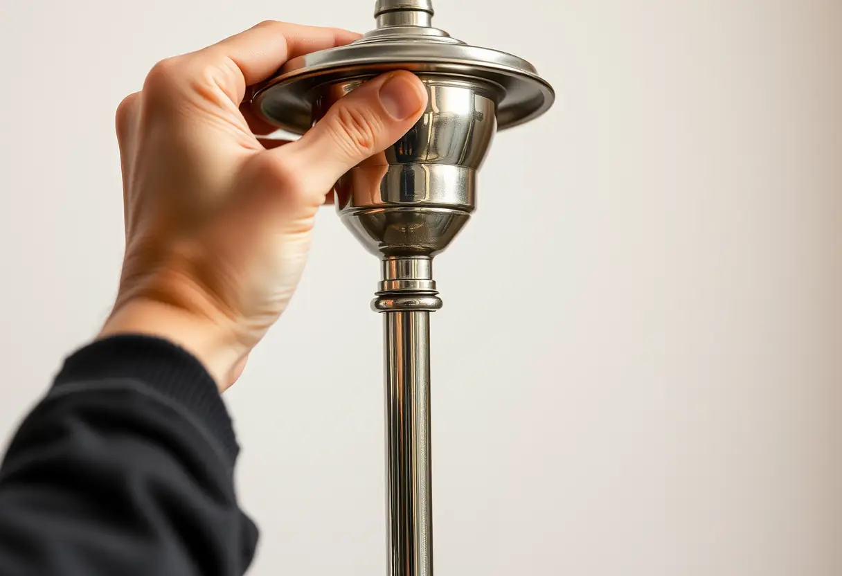 Main polissant les articulations d'une lampe de table vintage