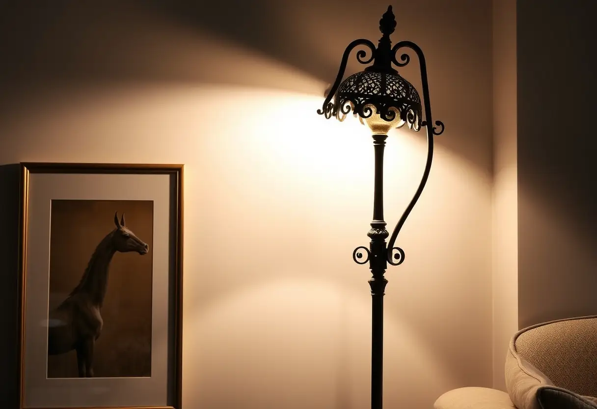 Lampe à poser élégante éclairant une œuvre d'art